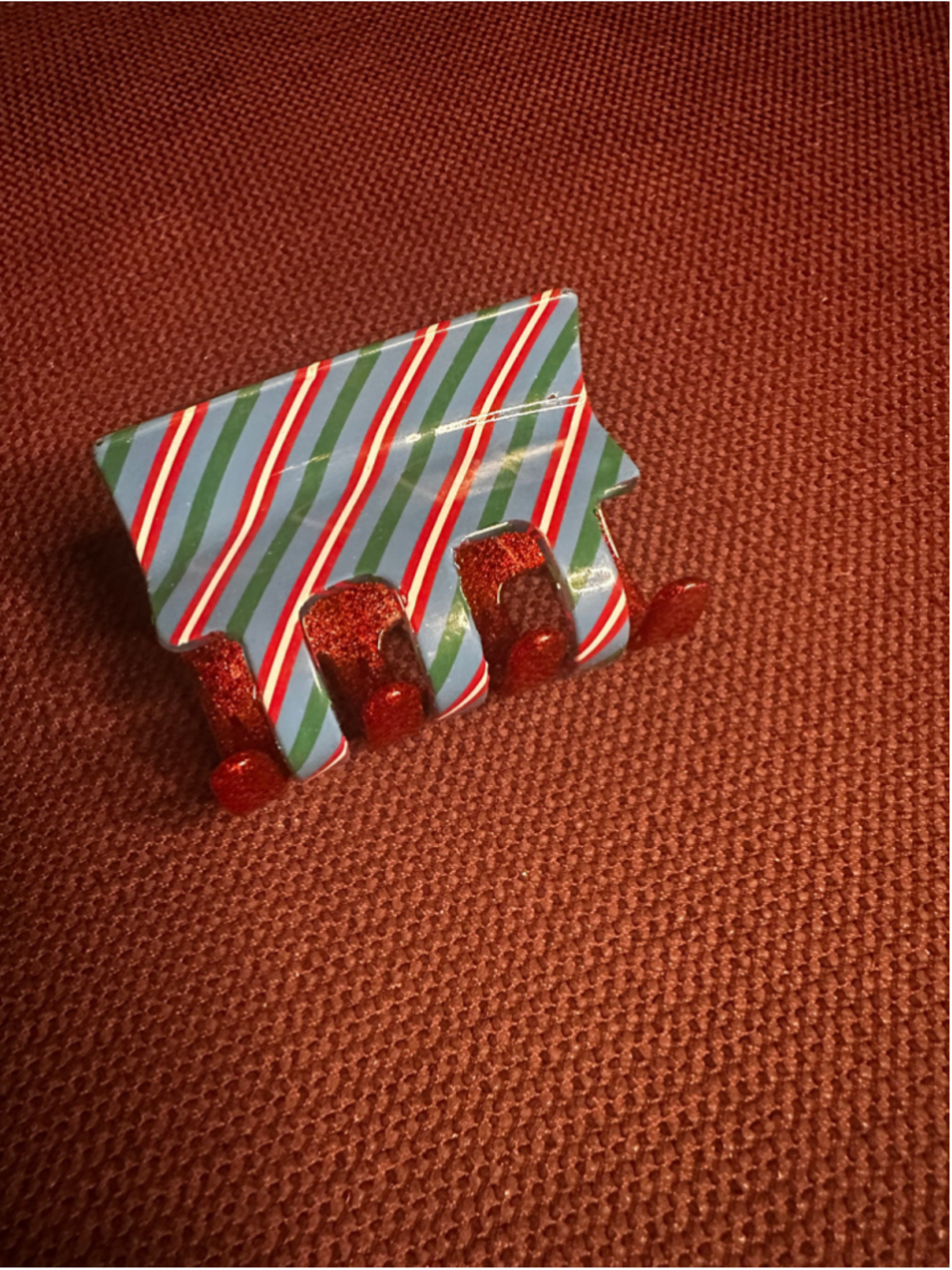 Red Blue Candy Cane Stripe Hair Claw Clip